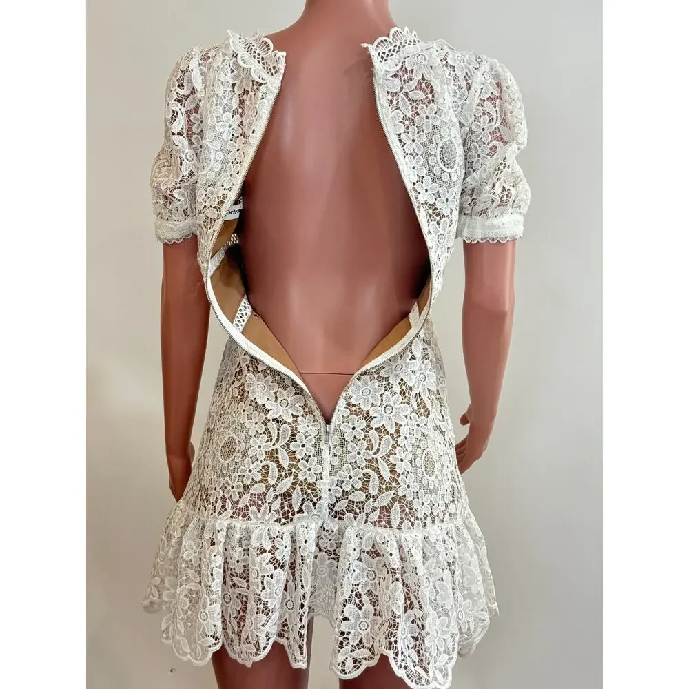 Self Portrait White Guipure Lace Mini Dress Womens 4 US Bridal Wedding - Picture 5 of 16